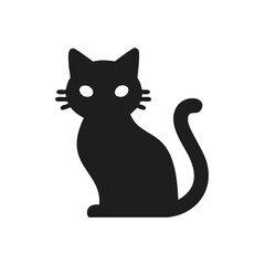Black cat silhouette sitting with tail curled domestic animal feline