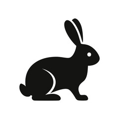 Black rabbit silhouette with long ears and white eye bunny hare