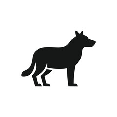 Black silhouette of a standing dog facing right canine animal