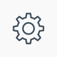 Dark grey gear symbol on white background cogwheel mechanical