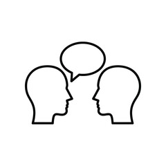 Dialogue Outline: A minimal outline of two heads facing each other, with a speech bubble to capture the essence of communication and conversation. 