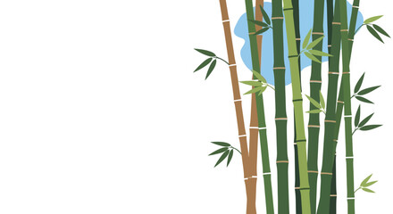 Stylized Bamboo Stalks with Green Leaves and Blue Sky Elements
