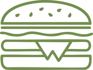 Green hamburger icon with sesame seeds and melted cheese food fast food
