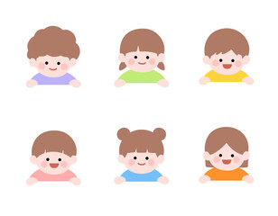  Cute Set of Smiling Children Characters Peeking and Holding onto a Barrier