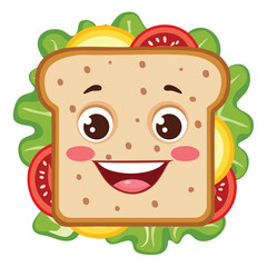 Happy smiling sandwich with lettuce tomato and cheese food cartoon
