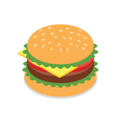 Juicy cheeseburger with sesame seed bun and fresh lettuce hamburger tomato
