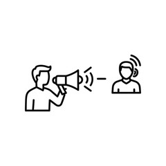 Announcement: A person is speaking into a megaphone, broadcasting information to another, showcasing communication and dissemination of a message.