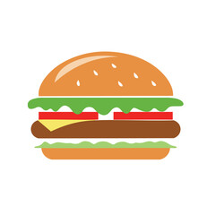 Orange bun hamburger with lettuce tomato cheese and patty food fast food