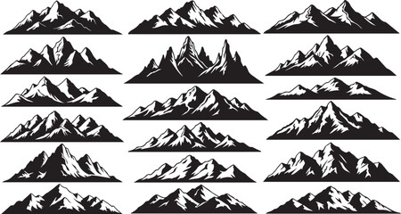 Naklejka premium Collection of stylized mountain peaks in silhouette