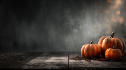 A Spooky Autumn Scene Featuring Warmly Lit Pumpkins Set Against a Dark and Mysterious Background Perfect for Halloween and Fall Decor