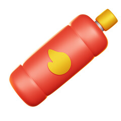 Vibrant 3D Hot Sauce Bottle with Flame Icon