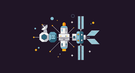 Stylized Satellite with Solar Panels and Antenna Array in Space
