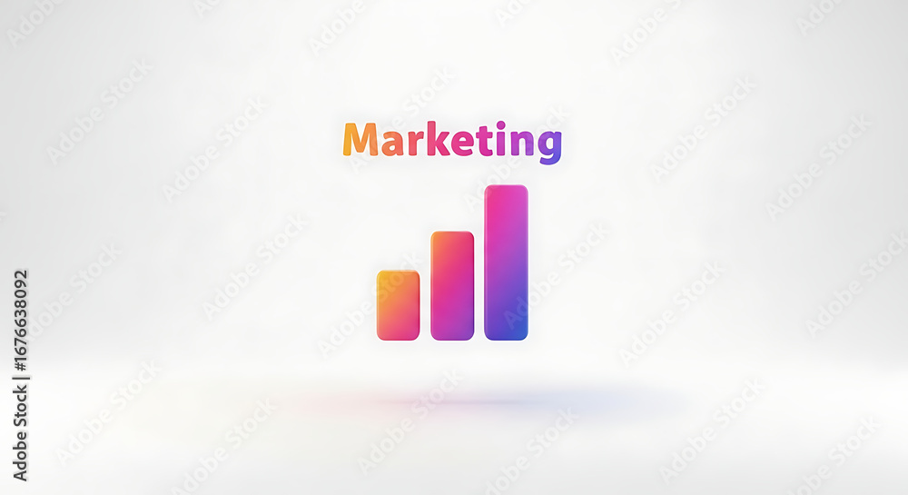 Poster marketing text above a colorful bar graph on a white background with a soft shadow beneath it