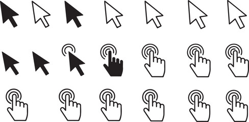 Collection of cursor icons showing pointer and hand selection actions