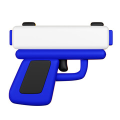 Stylized 3D Blue and White Pistol Icon on Black