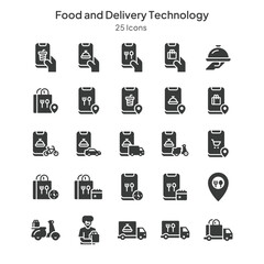 food and delivery technology icons collection