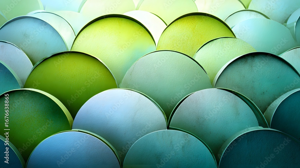Aufkleber a multitude of overlapping circles in shades of green and blue create a textured, undulating pattern