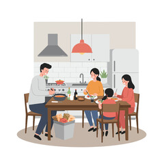 A Happy Family Enjoying a Home-Cooked Meal in a Cozy Kitchen