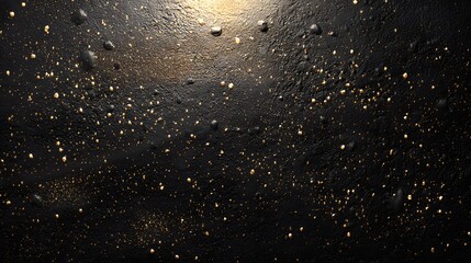 A black surface, speckled with golden particles, creates a dramatic and elegant aesthetic.