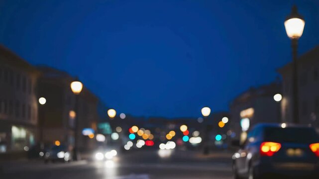 Blue-night city bokeh with soft defocused lights
