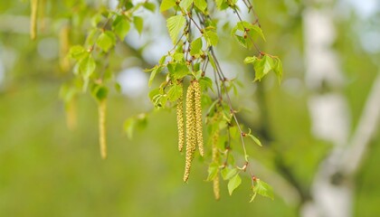Obraz premium Birch tree catkins in spring