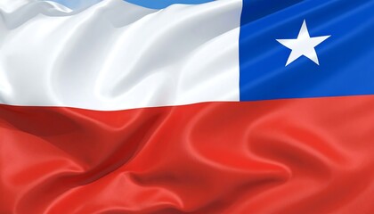 Obraz premium Vibrant Chilean Flag Waving Against a Clear Blue Sky, Symbolizing National Pride and Identity