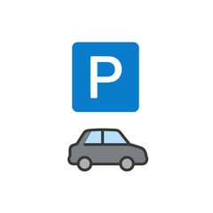 Car Parking Sign and Vehicle Icon Flat Design Illustration