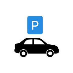 Car Parking Icon with Blue P Sign, Vehicle Parking Spot Symbol for Navigation and App Interfaces