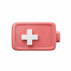 Obraz premium Battery Health: A vivid, 3D rendered icon of a medical cross symbol integrated with a battery shape, illustrating the concept of healthcare and energy.