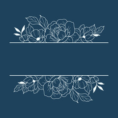 Decorative Floral Border Vector Design Images, Title Name Border flower Hand Draw Decoration, Name Border, leaf Hand Draw. flower frame with blue flowers. Hand drawn mono line floral background.