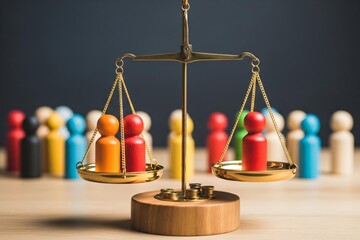 Wooden figures on scales show imbalance