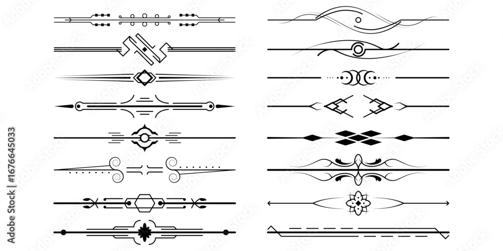 Poster set black simple line collection doodle border elements vector design style sketch isolated illustra