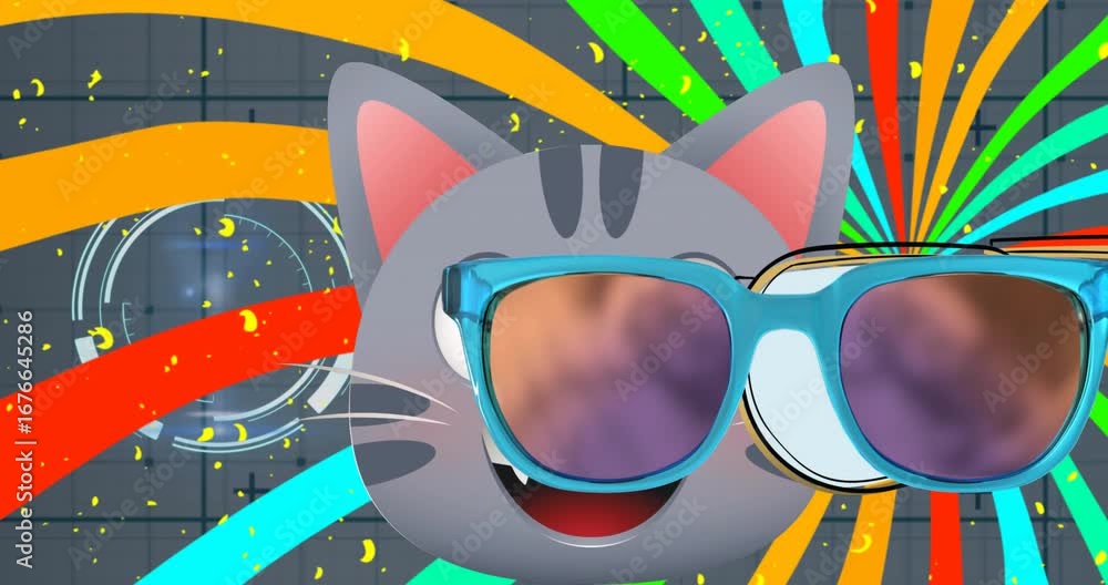 Poster animation of scope scanning over cat and shapes