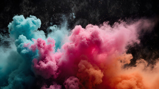 Vibrant abstract background with colorful smoke, ink, and powder explosion in fluid motion