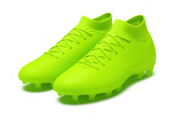 Pair of fluorescent green soccer boots isolated on transparent background