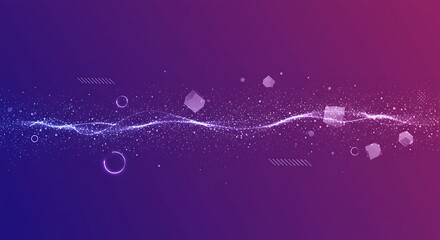 Dynamic purple background with glowing particles and geometric shapes for modern technology presentations