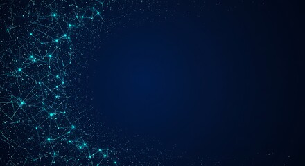 Dynamic network connection with glowing nodes and lines on deep blue background for hi-tech futuristic projects