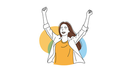 Joyful woman celebrating success with arms raised high in triumph