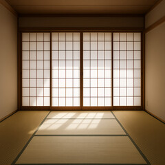 Traditional Japanese Room with Shoji and Sunlight