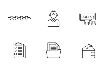 Collection of financial and business icons isolated on a white background