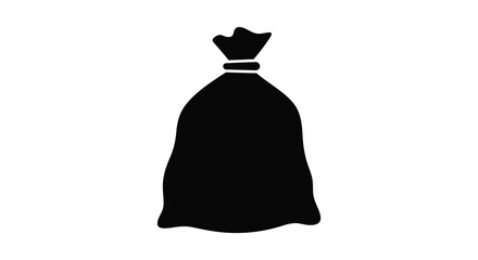 A black garbage bag with a tied knot on top in a simple style silhouette