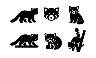 Silhouette red panda set: minimalist icons for wildlife artwork and design
