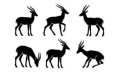 Fototapeta premium Set of gazelle silhouettes in various poses on a white background