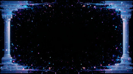 Glitched analog film frame transitioning into digital noise