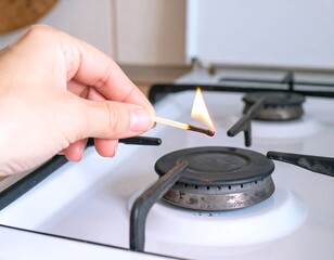 Hand lighting a gas stove burner (1)
