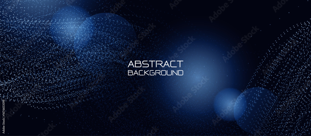 Aufkleber dark blue minimal dynamic curved lines particle abstract futuristic technology background with light