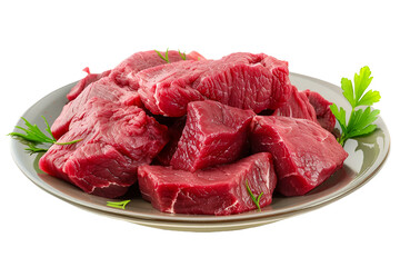 Raw Beef Cubes Plate Fresh Meat Garnish