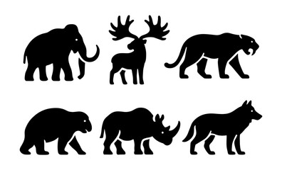 Obraz premium Silhouette icons of prehistoric animals and wildlife