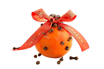Festive Orange with Cloves and Red Bow Christmas Decoration