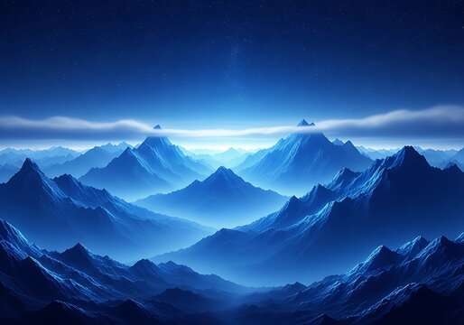 A serene, digitally rendered night mountain vista